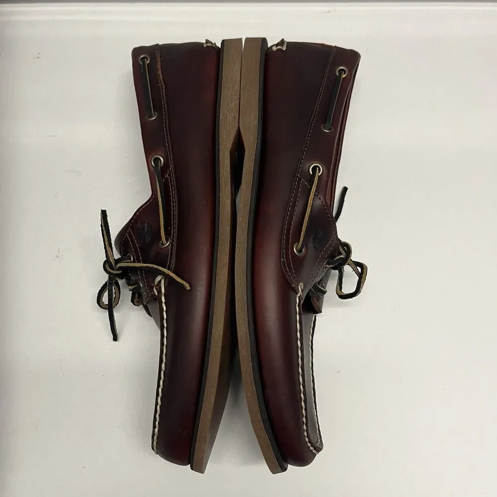 TIMBERLAND MENS CLASSIC 2 EYE ROOT BEER SHOE BROWN FULL GRAIN BOAT SHOE SZ 14